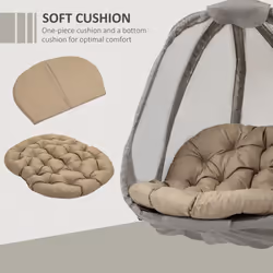 Outsunny Folding Hanging Egg Chair w/ Cushion and Stand for Indoor Outdoor Khaki