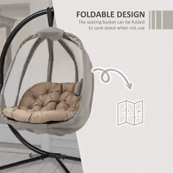 Outsunny Folding Hanging Egg Chair w/ Cushion and Stand for Indoor Outdoor Khaki