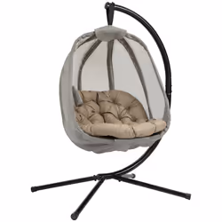 Outsunny Folding Hanging Egg Chair w/ Cushion and Stand for Indoor Outdoor Khaki - Additional view 8