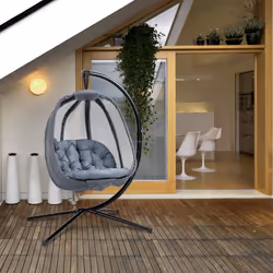 Outsunny Folding Hanging Egg Chair w/ Cushion and Stand for Indoor Outdoor Grey