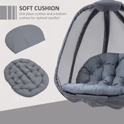 Outsunny Folding Hanging Egg Chair w/ Cushion and Stand for Indoor Outdoor Grey
