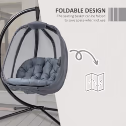 Outsunny Folding Hanging Egg Chair w/ Cushion and Stand for Indoor Outdoor Grey