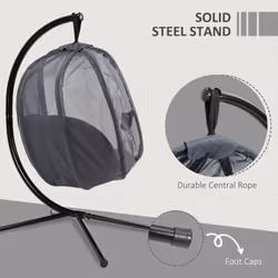 Outsunny Folding Hanging Egg Chair w/ Cushion and Stand for Indoor Outdoor Grey - Additional view 4