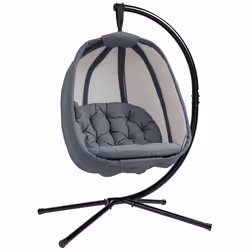 Outsunny Folding Hanging Egg Chair w/ Cushion and Stand for Indoor Outdoor Grey - Additional view 8