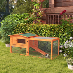 PawHut Wooden Rabbit Hutch Guinea Pig Run w/ Ramp and Removable Tray Outdoor