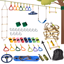 Outsunny Ninja Obstacle Course w/ Monkey Bar, Gym Ring, Climbing Rope, Ladder