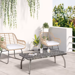 Outsunny 90 cm Patio Rattan Coffee Table Outdoor Wicker Side Table Furniture