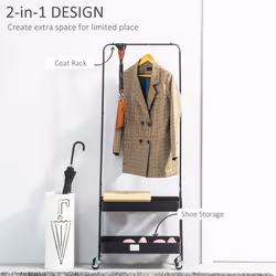 HOMCOM Metal Clothes Rack with Shoe Stand, Clothing Rail on Wheels