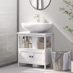 kleankin Bathroom Pedestal Under Sink Cabinet with Storage Shelves, Door, White