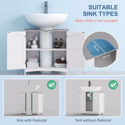 kleankin Pedestal Under Sink Cabinet, Bathroom Storage Vanity Unit, White - Additional view 8