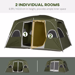 Outsunny Camping Tent, Family Tent 4-8 Person 2 Room Easy Set Up, Green - Additional view 5