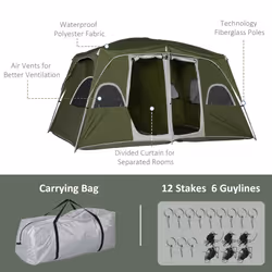 Outsunny Camping Tent, Family Tent 4-8 Person 2 Room Easy Set Up, Green - Additional view 8