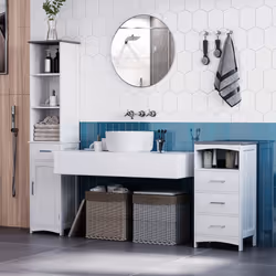 kleankin Tall Bathroom Storage Cabinet, Slim Freestanding Linen Tower, White - Additional view 6