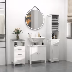 kleankin Tall Bathroom Storage Cabinet, Slim Freestanding Linen Tower, White - Additional view 7