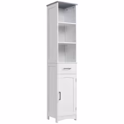 kleankin Tall Bathroom Storage Cabinet, Slim Freestanding Linen Tower, White - Additional view 8
