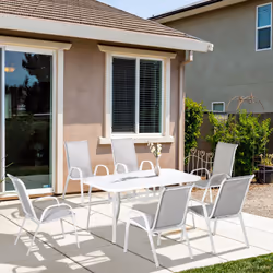 Outsunny 7 Piece Garden Dining Set w/ Dining Table and Chairs, Grey