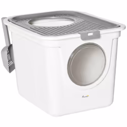 PawHut Cat Litter Tray Pet Litter Box w/ Front Entrance, Top Exit, Scoop - White