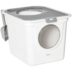 PawHut Cat Litter Tray Pet Litter Box w/ Front Entrance, Top Exit, Scoop - White