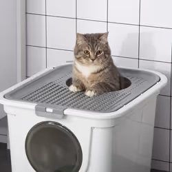 PawHut Cat Litter Tray Pet Litter Box w/ Front Entrance, Top Exit, Scoop - White