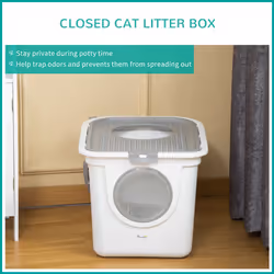 PawHut Cat Litter Tray Pet Litter Box w/ Front Entrance, Top Exit, Scoop - White - Additional view 5