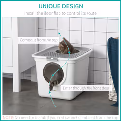 PawHut Cat Litter Tray Pet Litter Box w/ Front Entrance, Top Exit, Scoop - White - Additional view 6