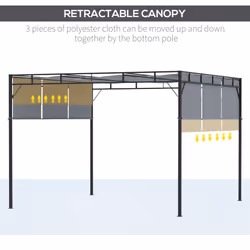 Outsunny 3(m) Steel Pergola Garden Gazebo w/ Retractable Canopy, Dark Grey