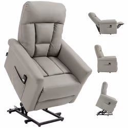 HOMCOM Power Lift Chair, PU Leather Electric Recliner with Side Pocket, Grey - Additional view 8
