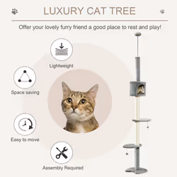 PawHut Cat Tree, Kitten Play Tower w/ Solid Scratching Post, Light Grey - Additional view 4