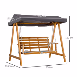 Outsunny 3 Seater Wooden Garden Swing Chair Hammock with Adjustable Canopy