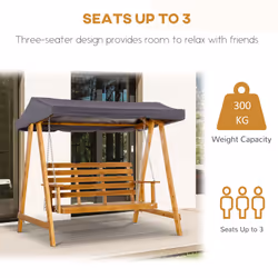 Outsunny 3 Seater Wooden Garden Swing Chair Hammock with Adjustable Canopy