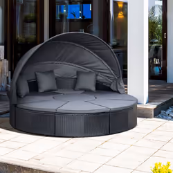 Outsunny Garden Daybed w/ Cushioned Round Sofa Bed Conversation Furnitur Set