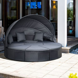 Outsunny Garden Daybed w/ Cushioned Round Sofa Bed Conversation Furnitur Set