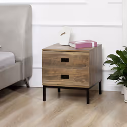 HOMCOM Retro Bedside Table Metal Frame Bedroom Side Table w/ 2 Drawers Coffee