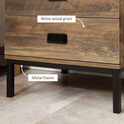 HOMCOM Retro Bedside Table Metal Frame Bedroom Side Table w/ 2 Drawers Coffee - Additional view 4