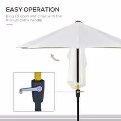 Outsunny 2m Half Garden Parasol Market Umbrella w/ Crank Handle, Base Cream