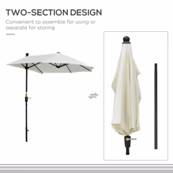 Outsunny 2m Half Garden Parasol Market Umbrella w/ Crank Handle, Base Cream