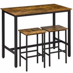 HOMCOM 3-Piece Industrial Bar Table Set, Table & 2 Chairs Rustic Brown