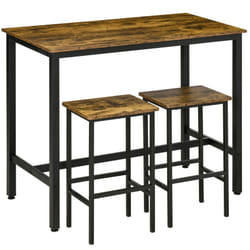 HOMCOM 3-Piece Industrial Bar Table Set, Table & 2 Chairs Rustic Brown