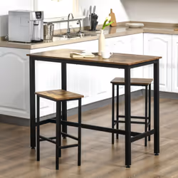 HOMCOM 3-Piece Industrial Bar Table Set, Table & 2 Chairs Rustic Brown