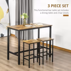 HOMCOM 3-Piece Industrial Bar Table Set, Table & 2 Chairs Rustic Brown