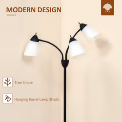 HOMCOM Tree Floor Lamp with 3 Adjustable Light, Industrial Standing Lamp, Black