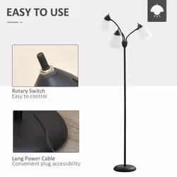 HOMCOM Tree Floor Lamp with 3 Adjustable Light, Industrial Standing Lamp, Black - Additional view 5