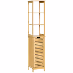 kleankin Bathroom Floor Cabinet Narrow Tallboy w/ 3 Shelves Cupboard Natural