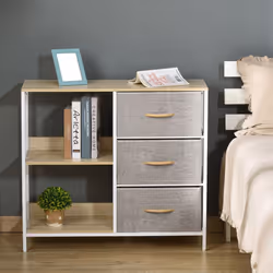 HOMCOM Chest Dresser Tower with 3 Drawers Storage Cabinet Organizer, Beige