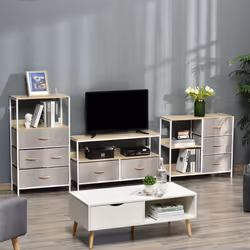 HOMCOM Chest Dresser Tower with 3 Drawers Storage Cabinet Organizer, Beige - Additional view 5