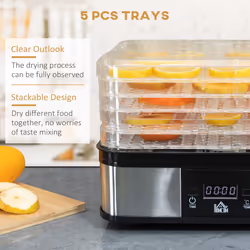 HOMCOM 5 Tier Food Dehydrator, 245W for Drying Fruit, Meat, Vegetable, Black