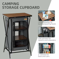 Outsunny Camping Cupboard Aluminium Foldable Kitchen Station w/ Carrying Bag