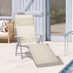 Outsunny Sling Patio Reclining Chaise Lounge Garden Furniture Folding, Beige