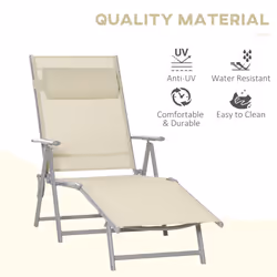 Outsunny Sling Patio Reclining Chaise Lounge Garden Furniture Folding, Beige