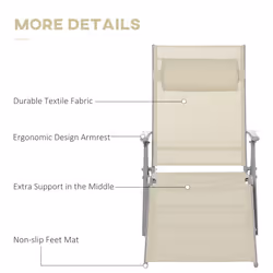 Outsunny Sling Patio Reclining Chaise Lounge Garden Furniture Folding, Beige